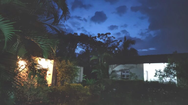 Evening falls over the cottages